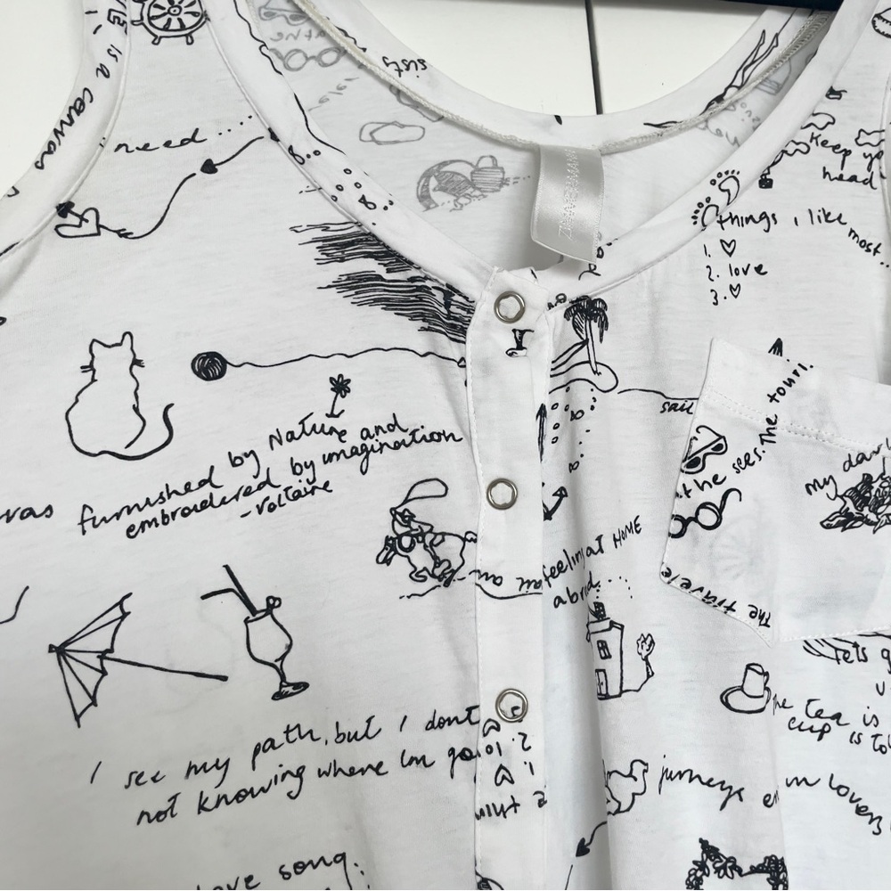 Zimmermann | White 100% cotton sleeveless mini dress black Illustrations | Sz M - Picture 3 of 7